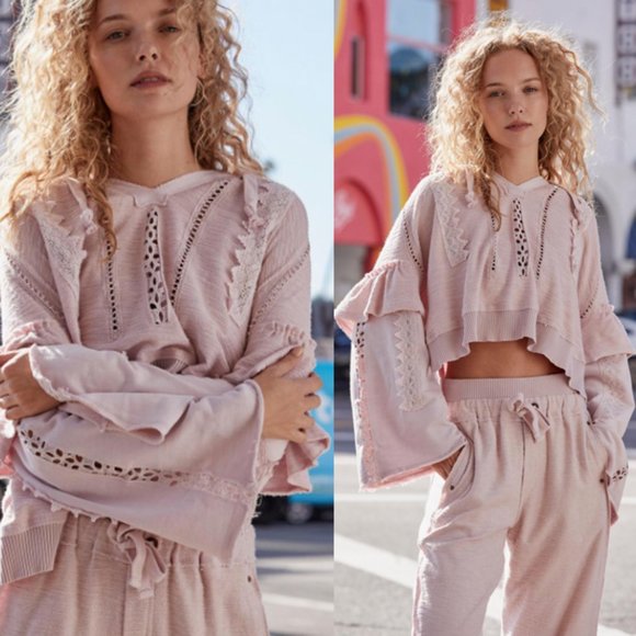 NEW Free People Heartbeat Ruffle Lace Hoodie $148 - Picture 5 of 9